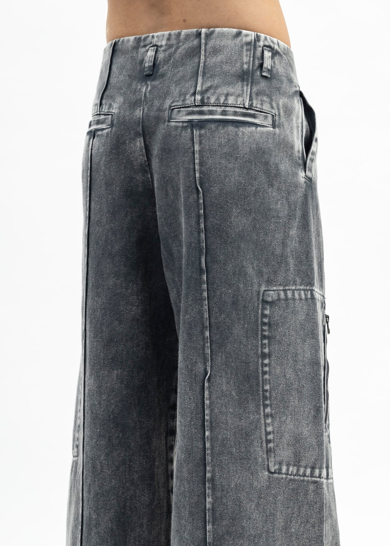 Omar Afridi GREY DYED DENIM OCTET 2D CARGO TROUSERS