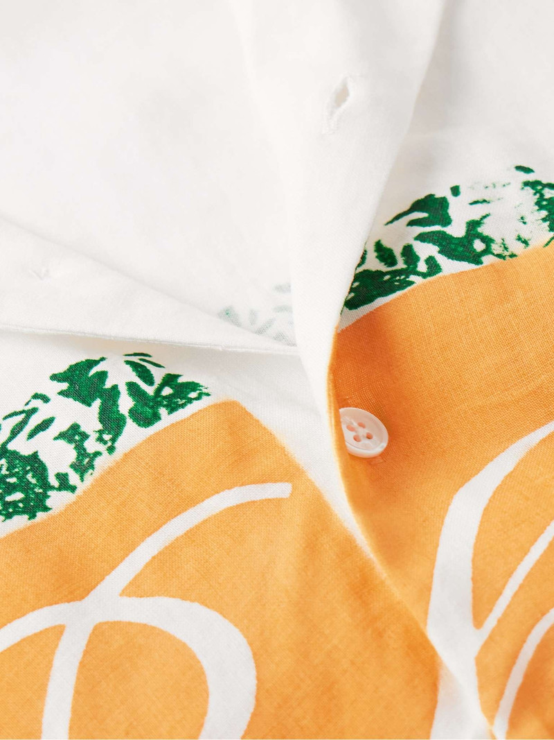 Convertible-Collar Pleated Logo-Print Linen Shirt 4