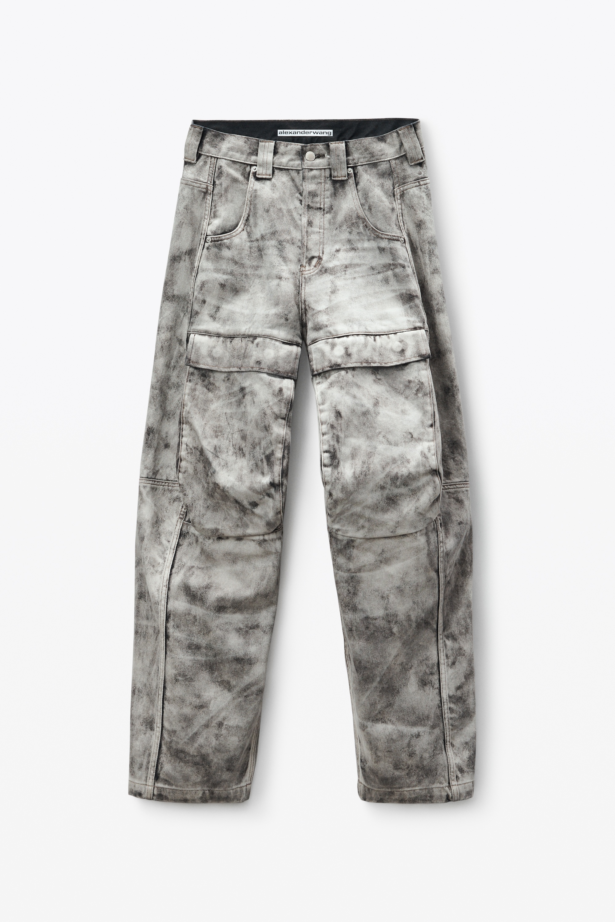 denim cargo pants in trompe-l’oeil leather effect - 1
