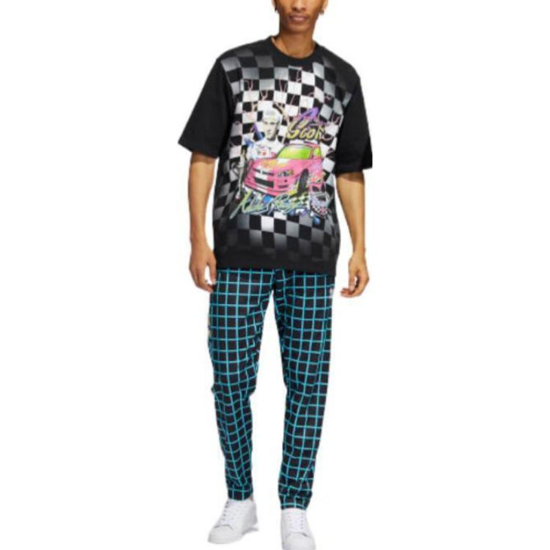 adidas adidas originals Plaid Logo Printing Sports Pants/Trousers/Joggers Black HG6510 outlook