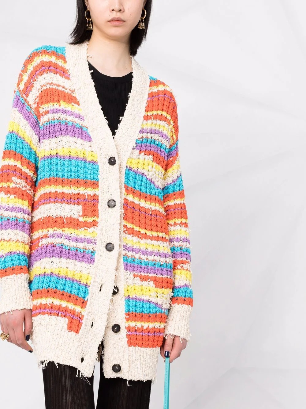 striped chunky knit cardigan - 5