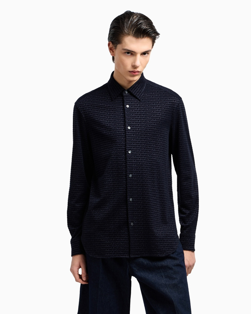EMPORIO ARMANI ASV LYOCELL BLEND JERSEY SHIRT WITH ALL-OVER FLOCKED LOGO LETTERING outlook