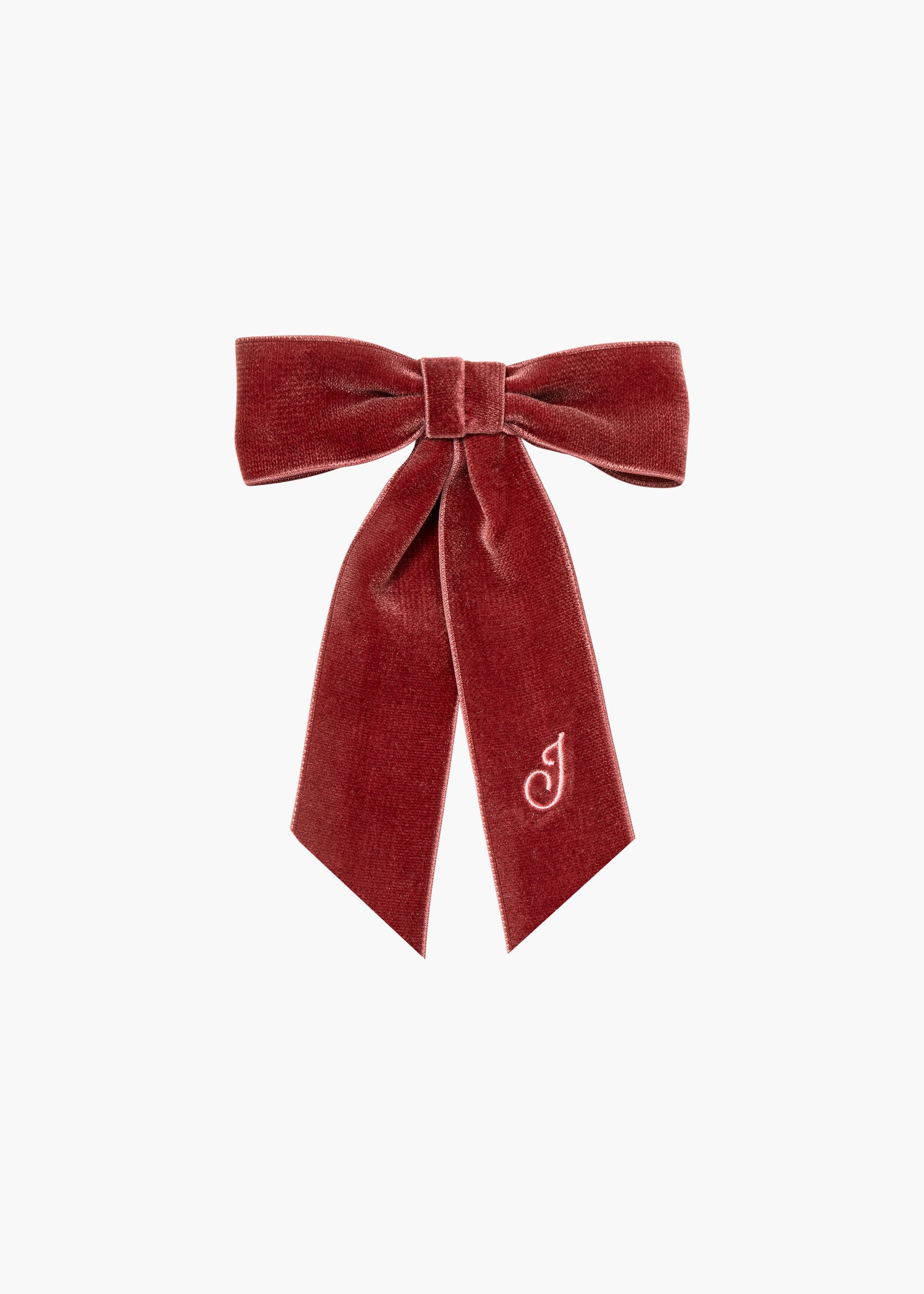 Initial Wide Velvet Bow Barrette - 1