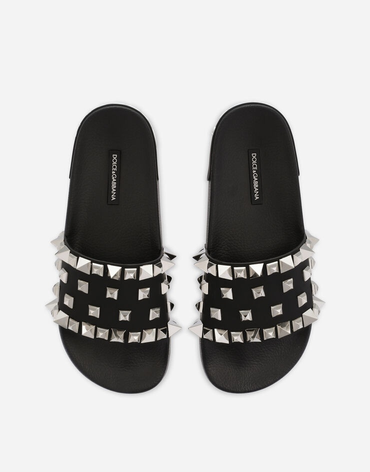 Calfskin and rubber beachwear sliders with studs - 4
