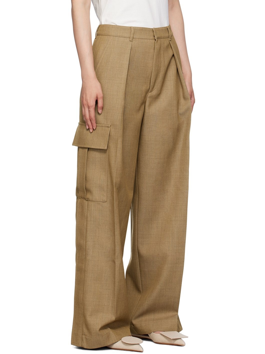 Beige Wool Cargo Trousers - 2