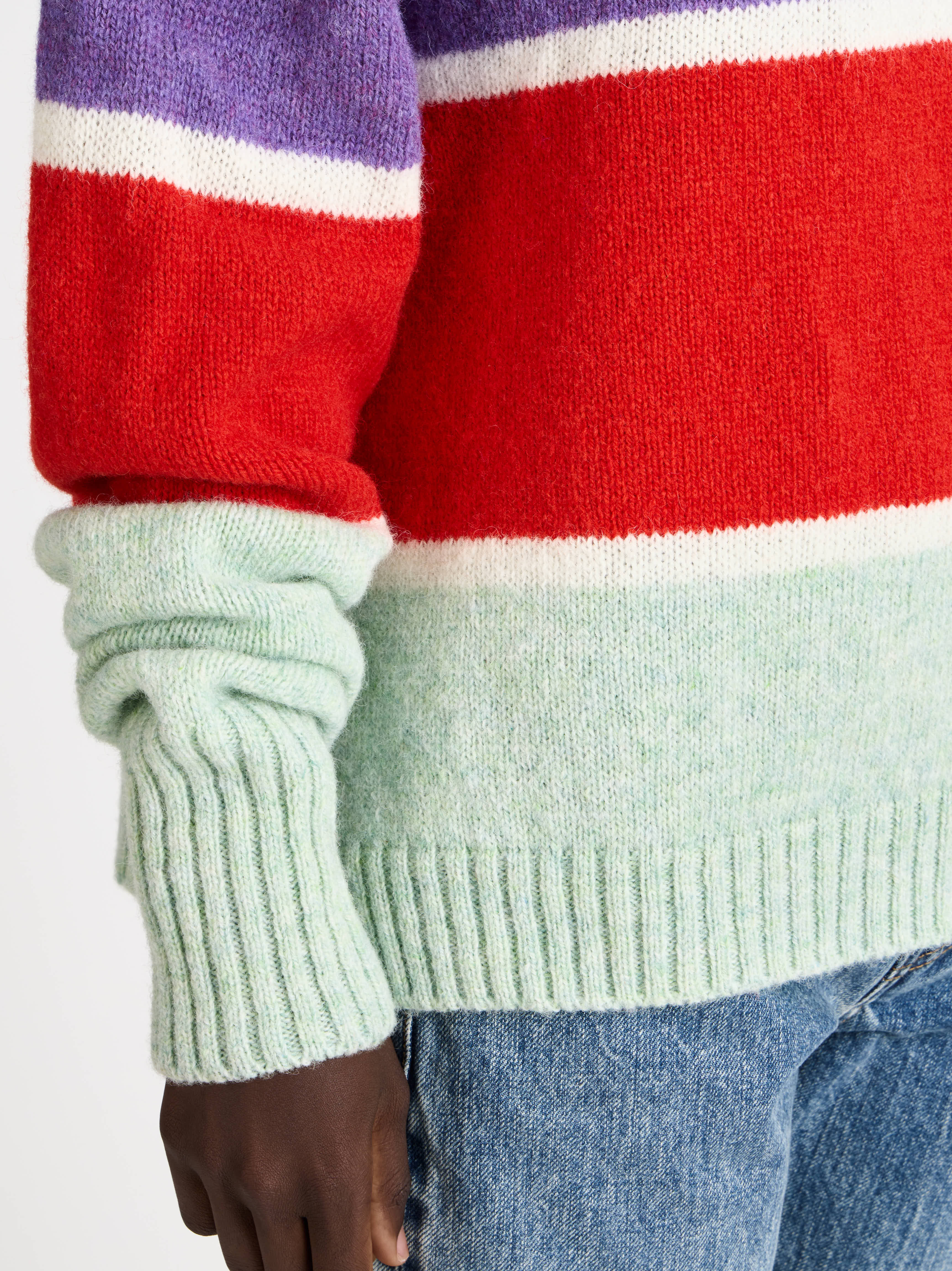CONTRAST STRIPED CREW NECK JUMPER IN MINT - 6