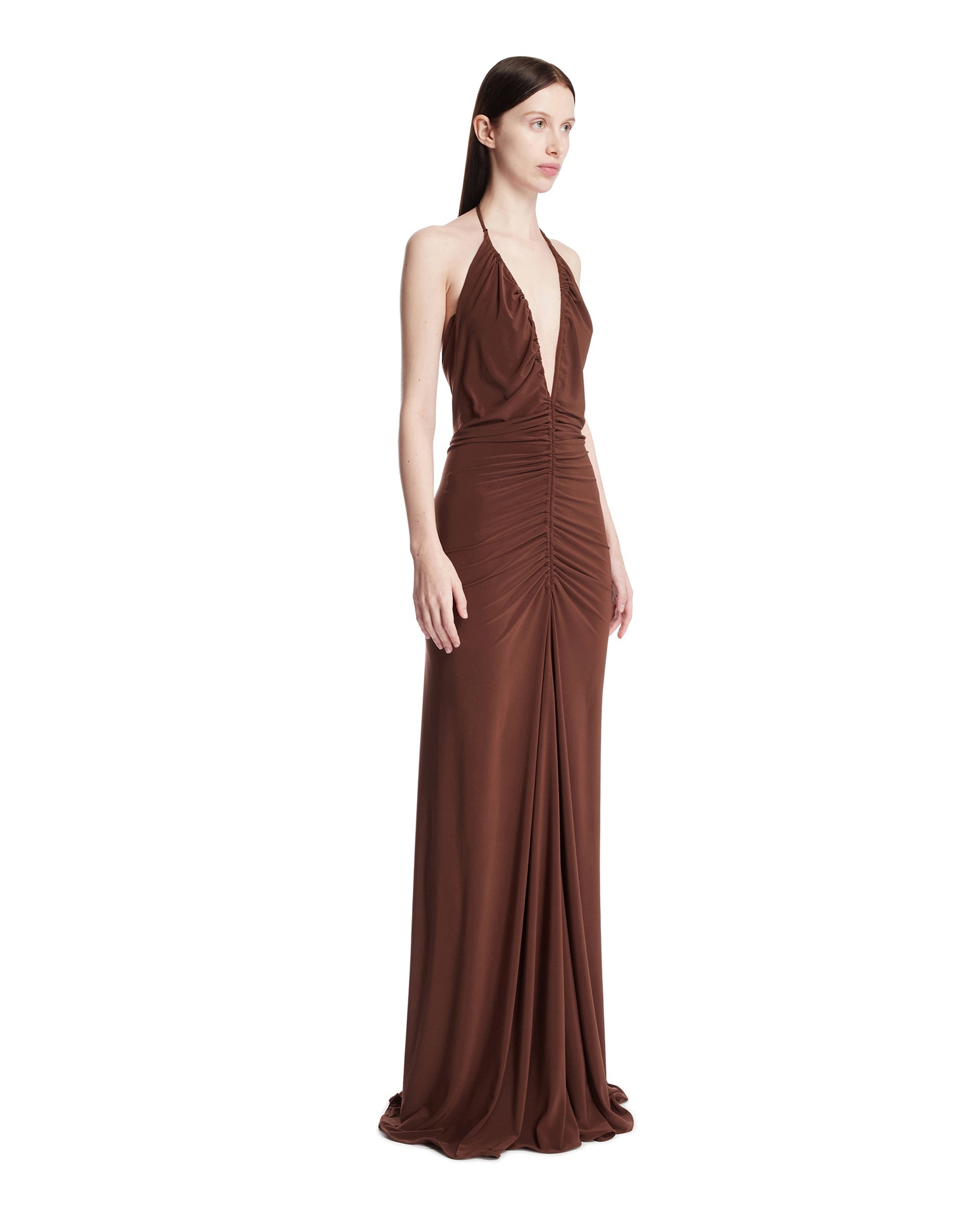 Brown Deep V-Neck Maxi Dress - 4