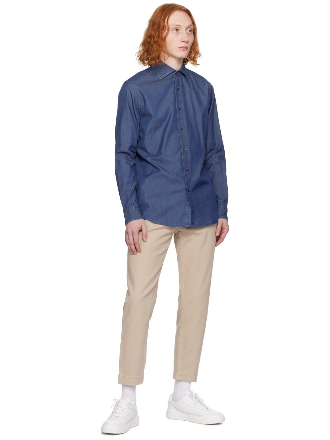 Blue Slim-Fit Denim Shirt - 4
