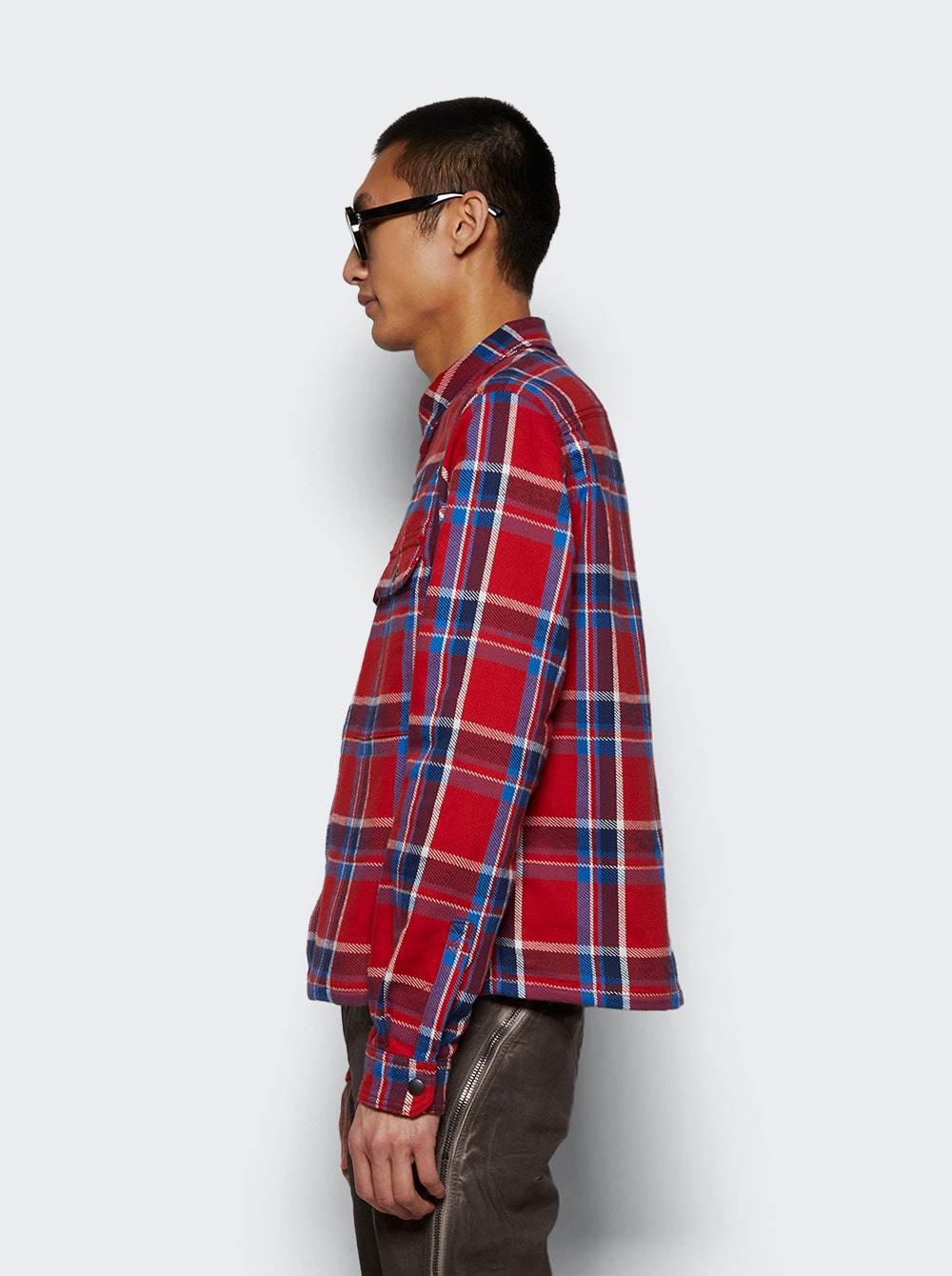 Woven Cropped Outershirt Red Plaid - 3