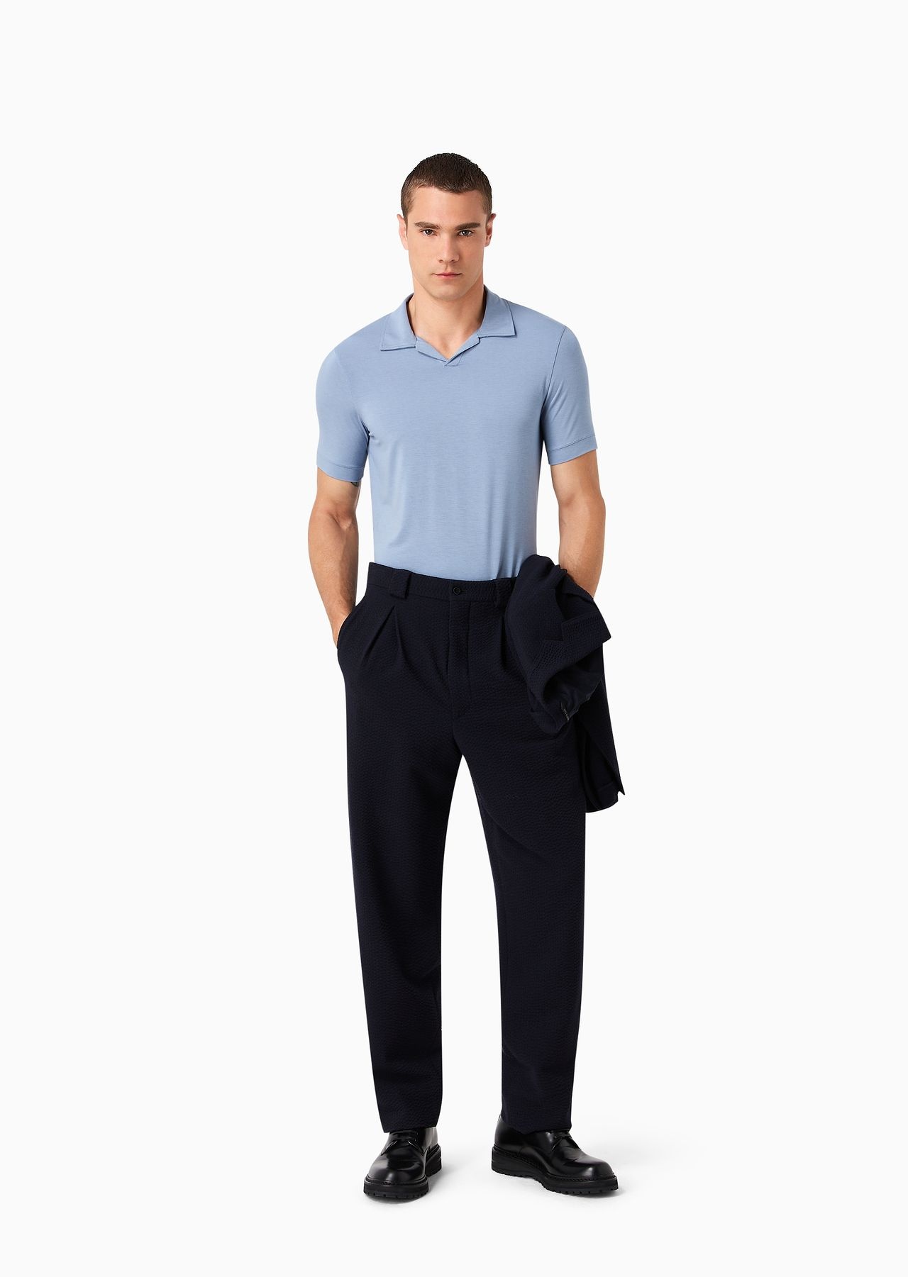 Stretch viscose jersey short-sleeved polo shirt - 7
