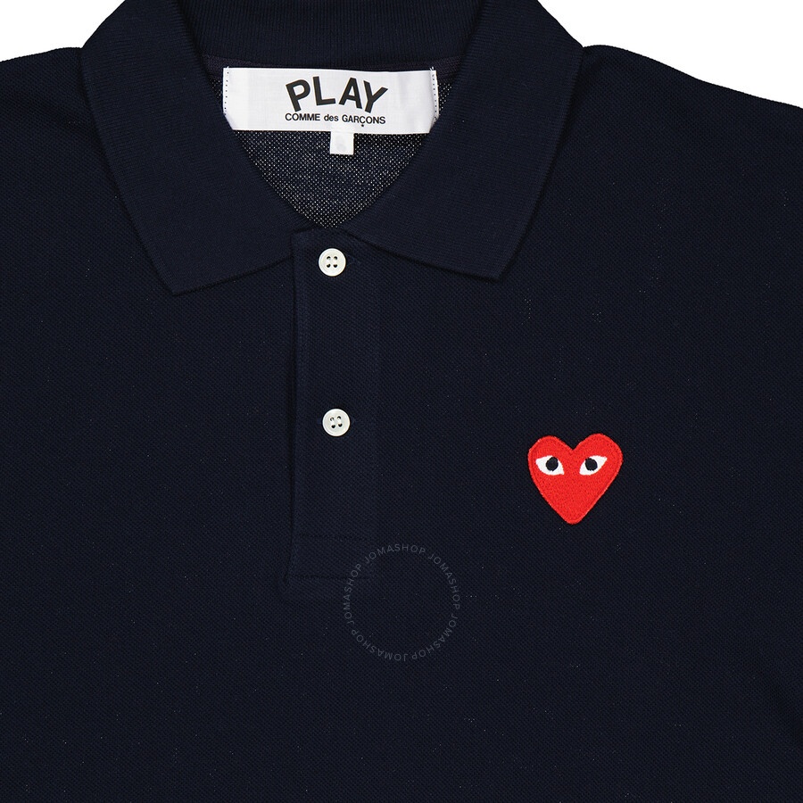 Comme Des Garcons Embroidered Red Heart Polo Shirt In Navy - 7