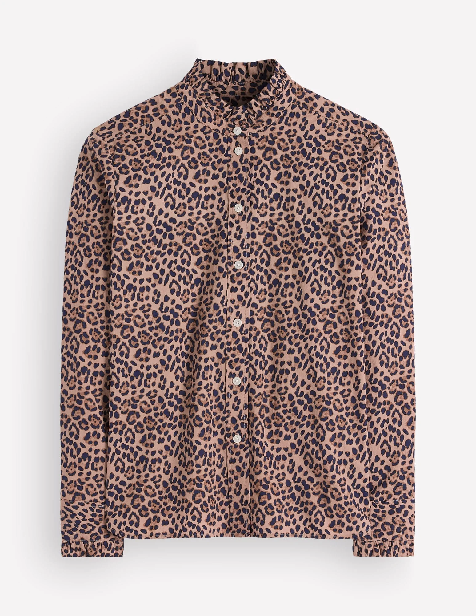 Sienna Frill Cotton Shirt-Demerara, Brushed Animal - 1