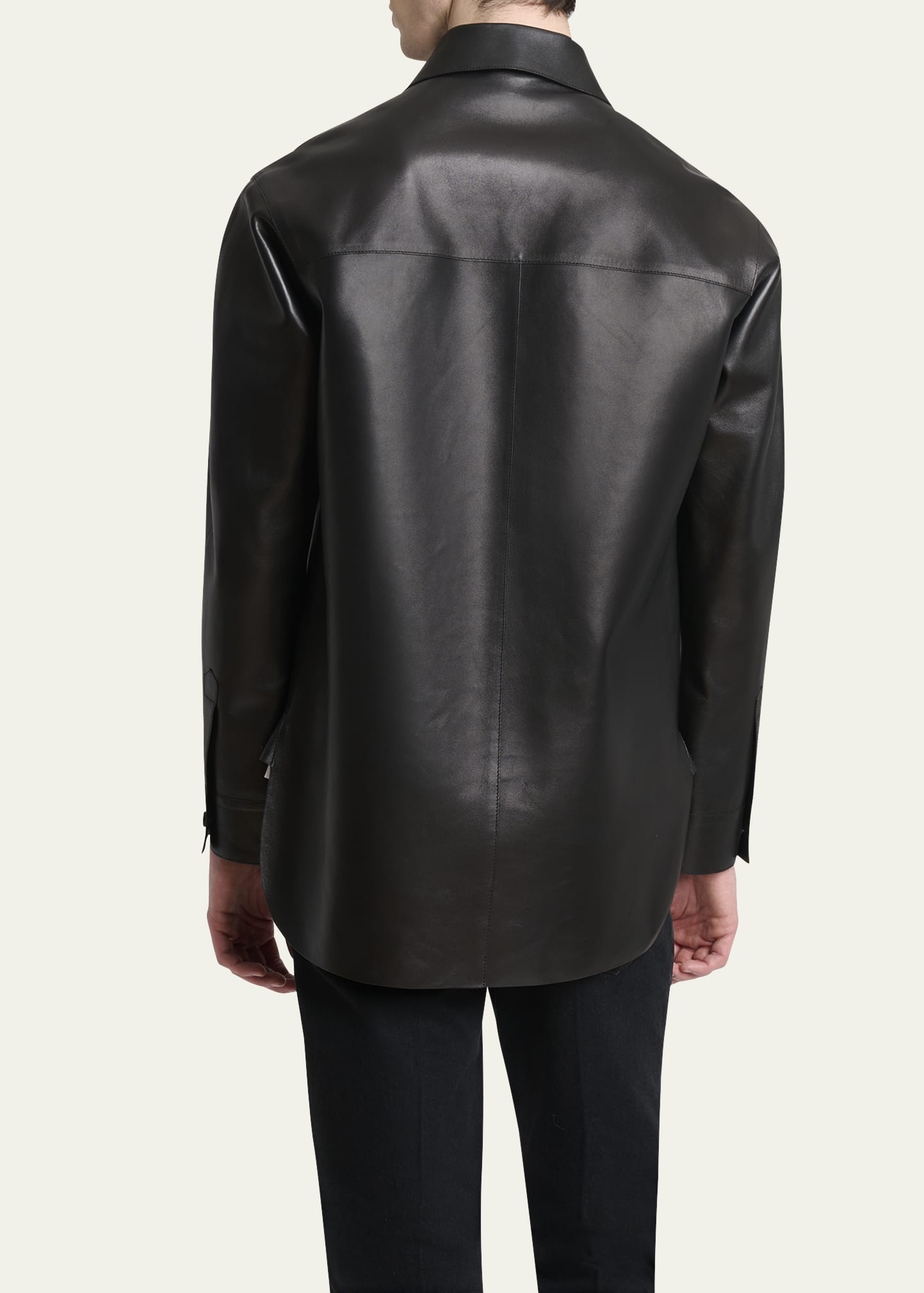 Men's Tonal Leather Overshirt - 3