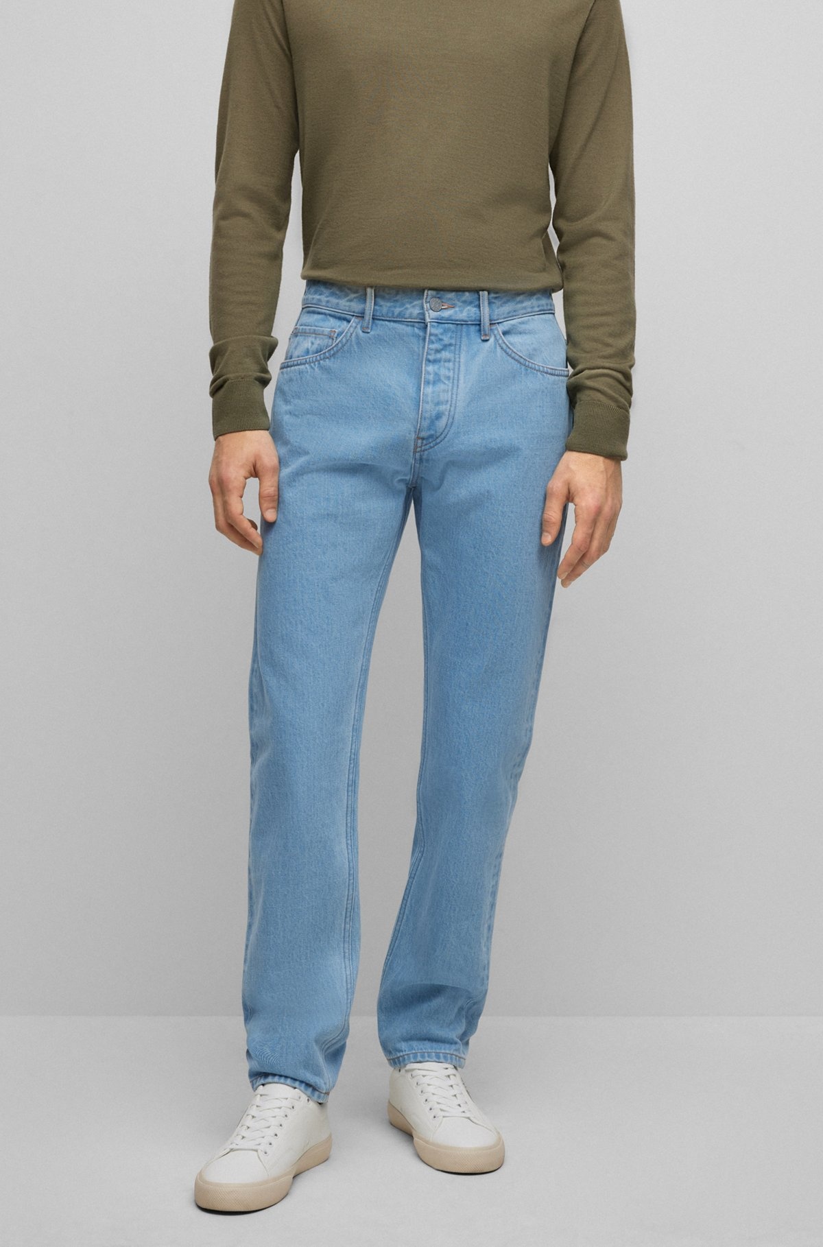 TAPERED-FIT JEANS IN BLUE PURE-COTTON DENIM - 2