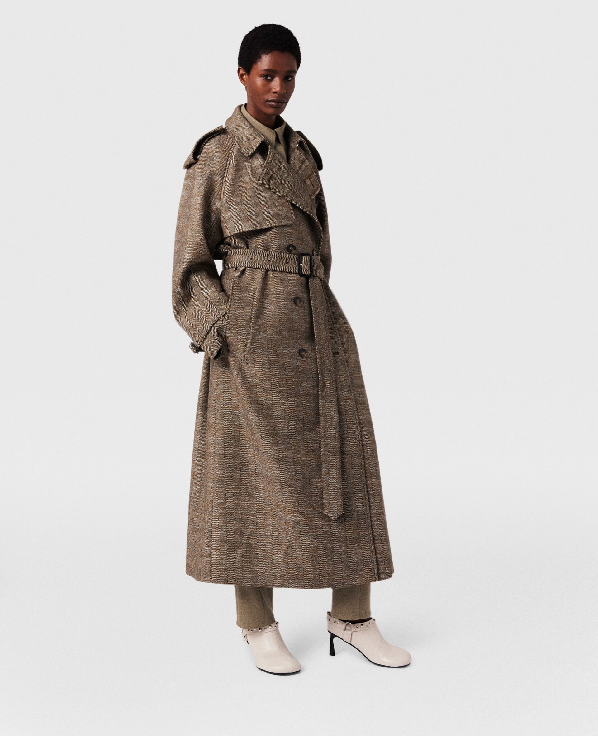 Belted Check Trench Coat - 7