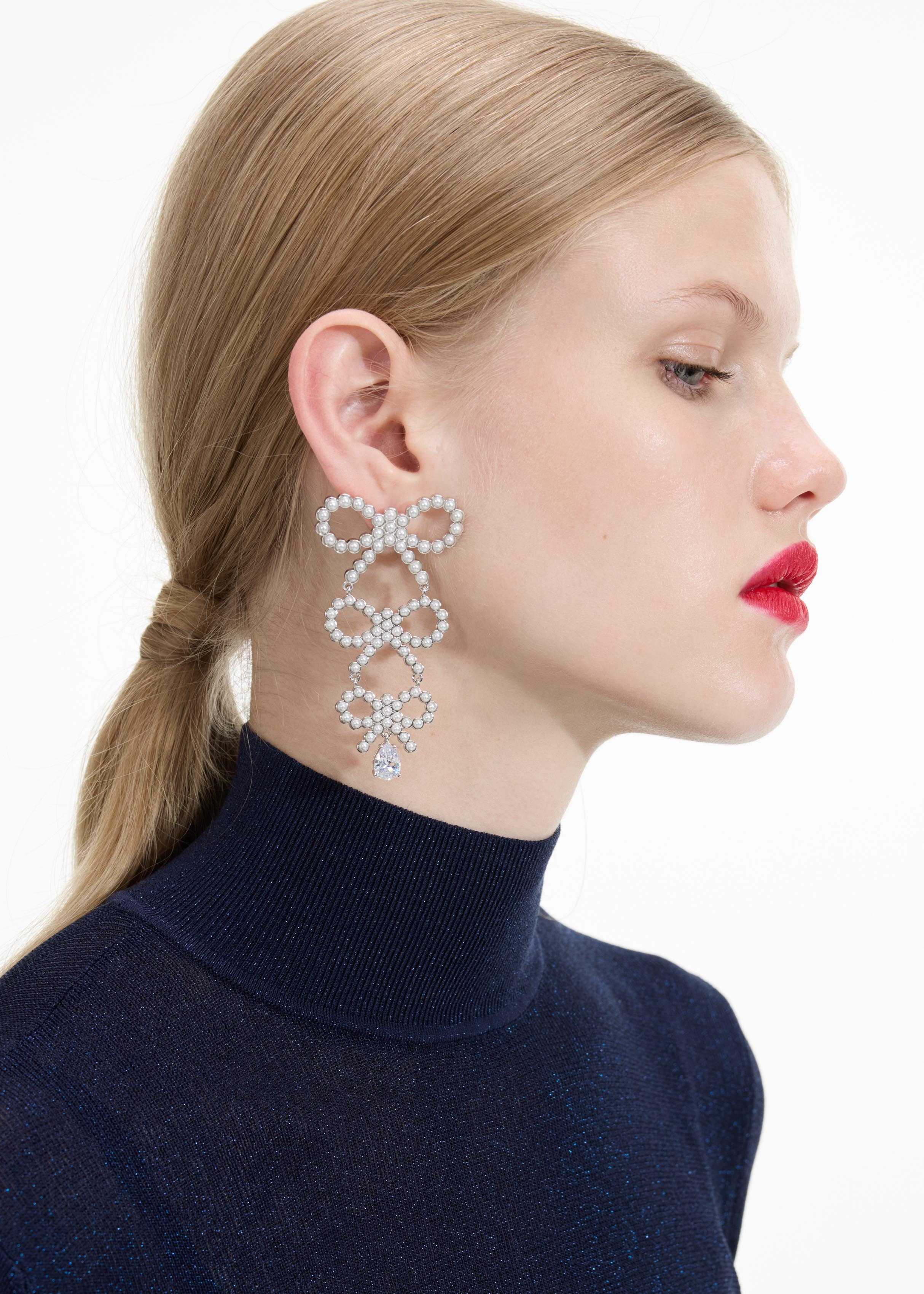 Tiered Pearl Bow Earrings - 3