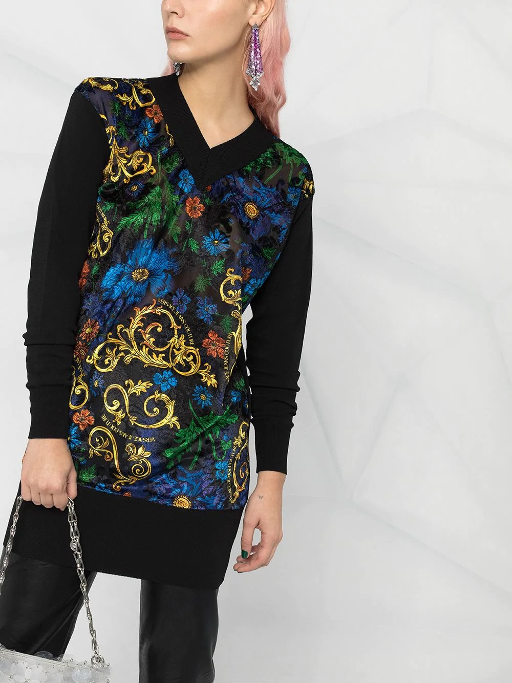 V-neck baroque print sweater - 3