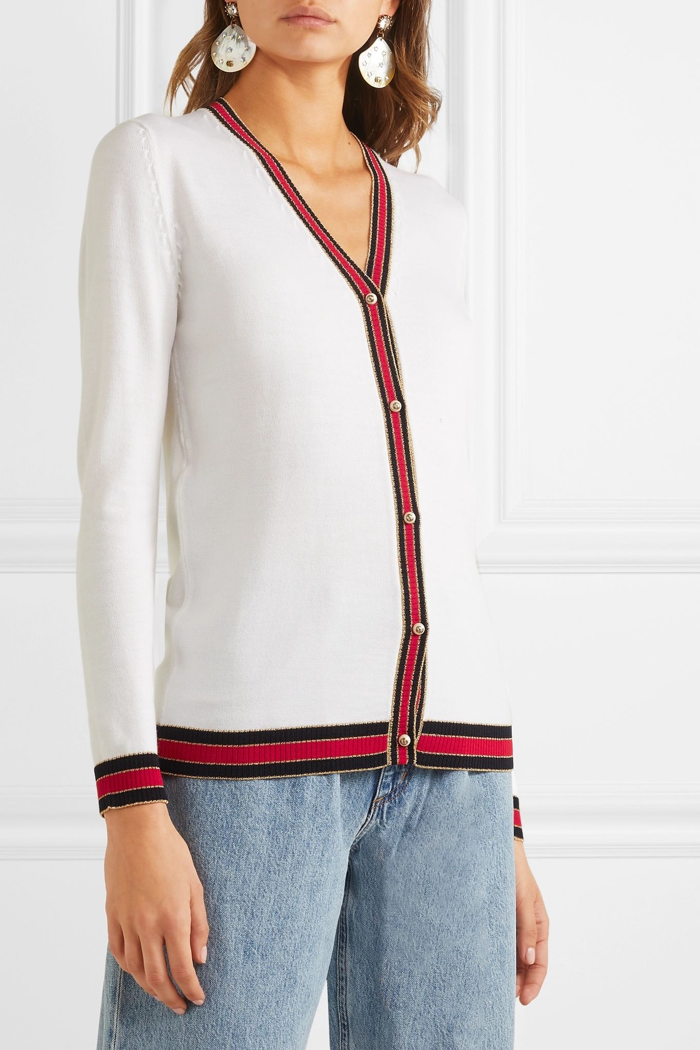 Striped wool blend-trimmed wool cardigan - 3