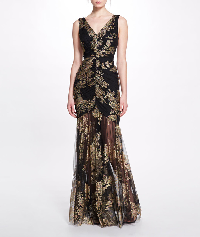 V-NECK RUCHED GOWN 1