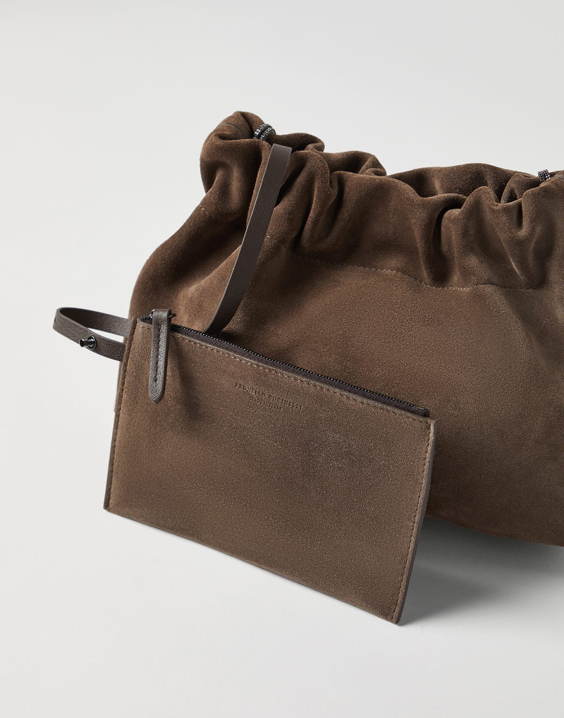 Suede soft bag with precious chain 5