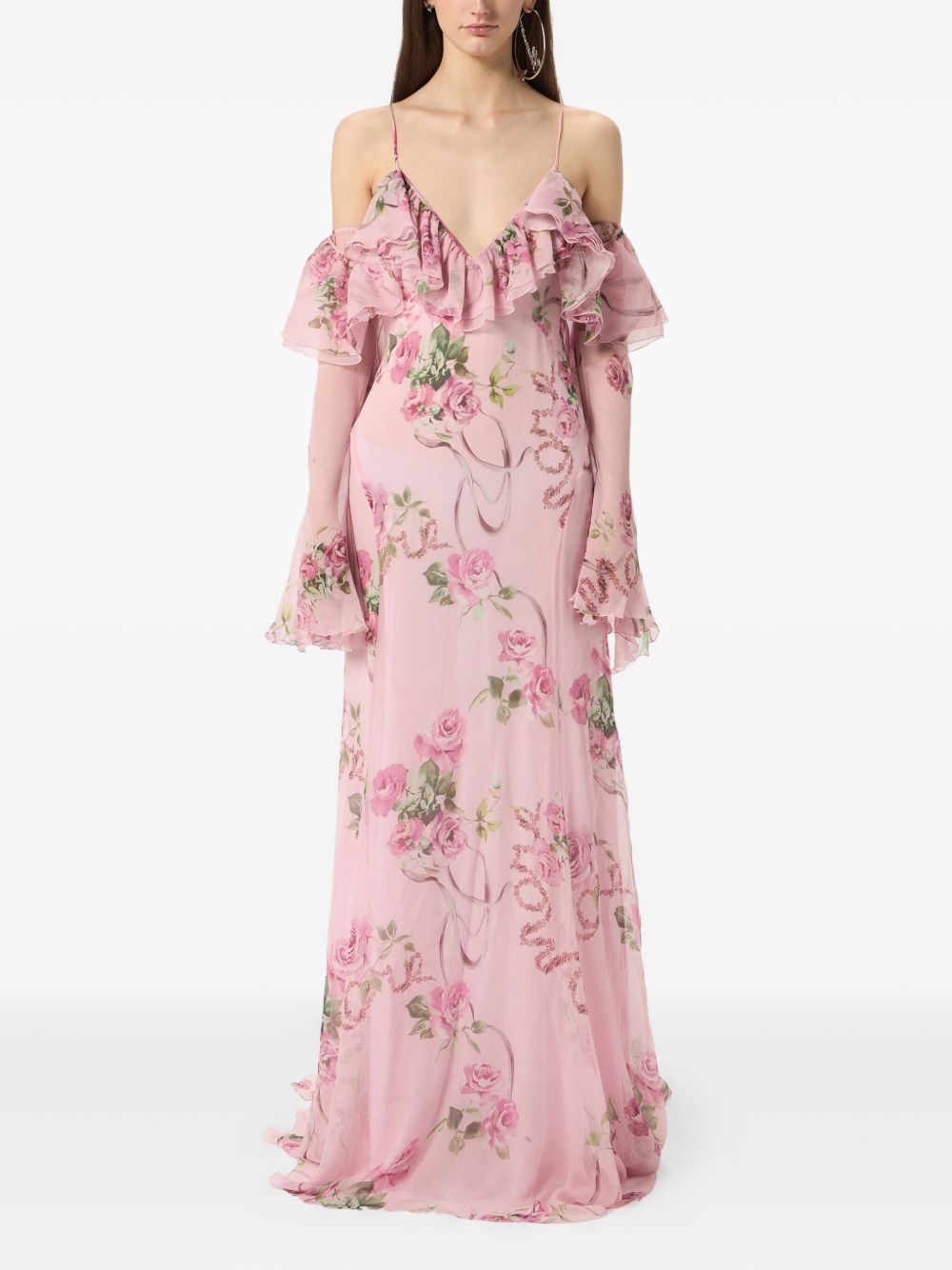 floral-printed ruffled gown - 2