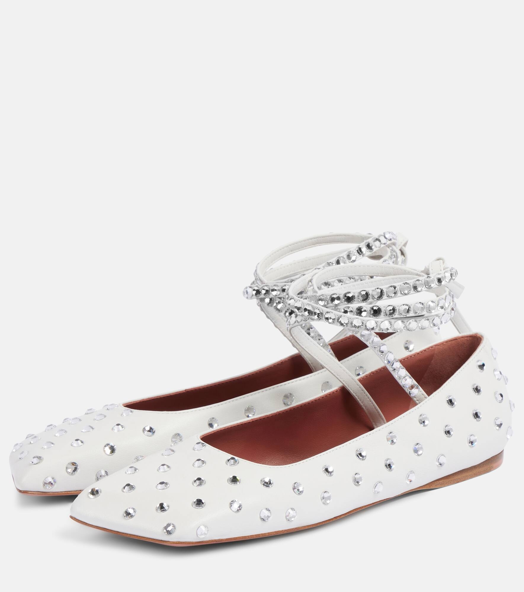 Ane crystal-embellished leather flats - 5