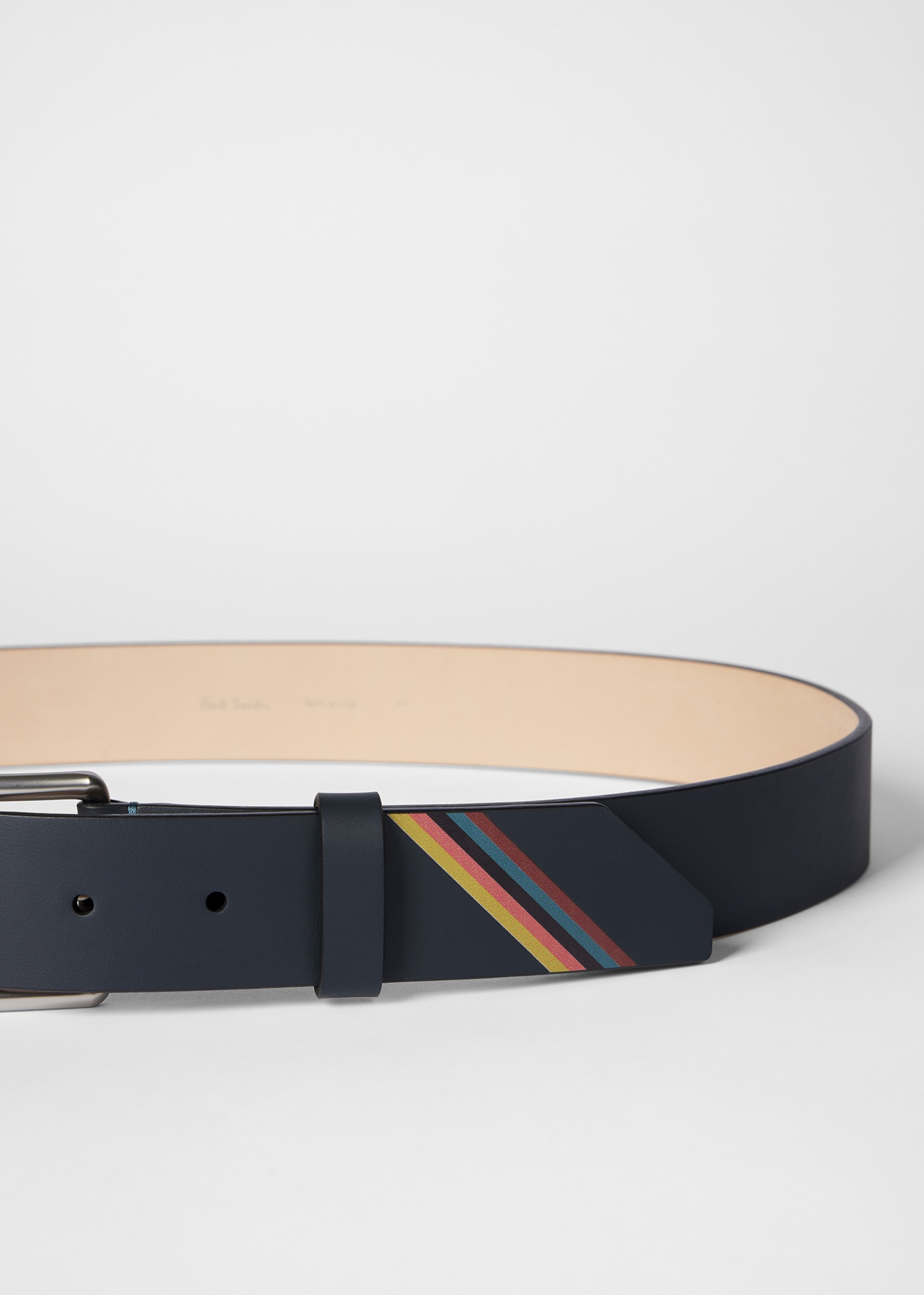 Navy 'Artist Stripe' Edge Leather Belt - 3