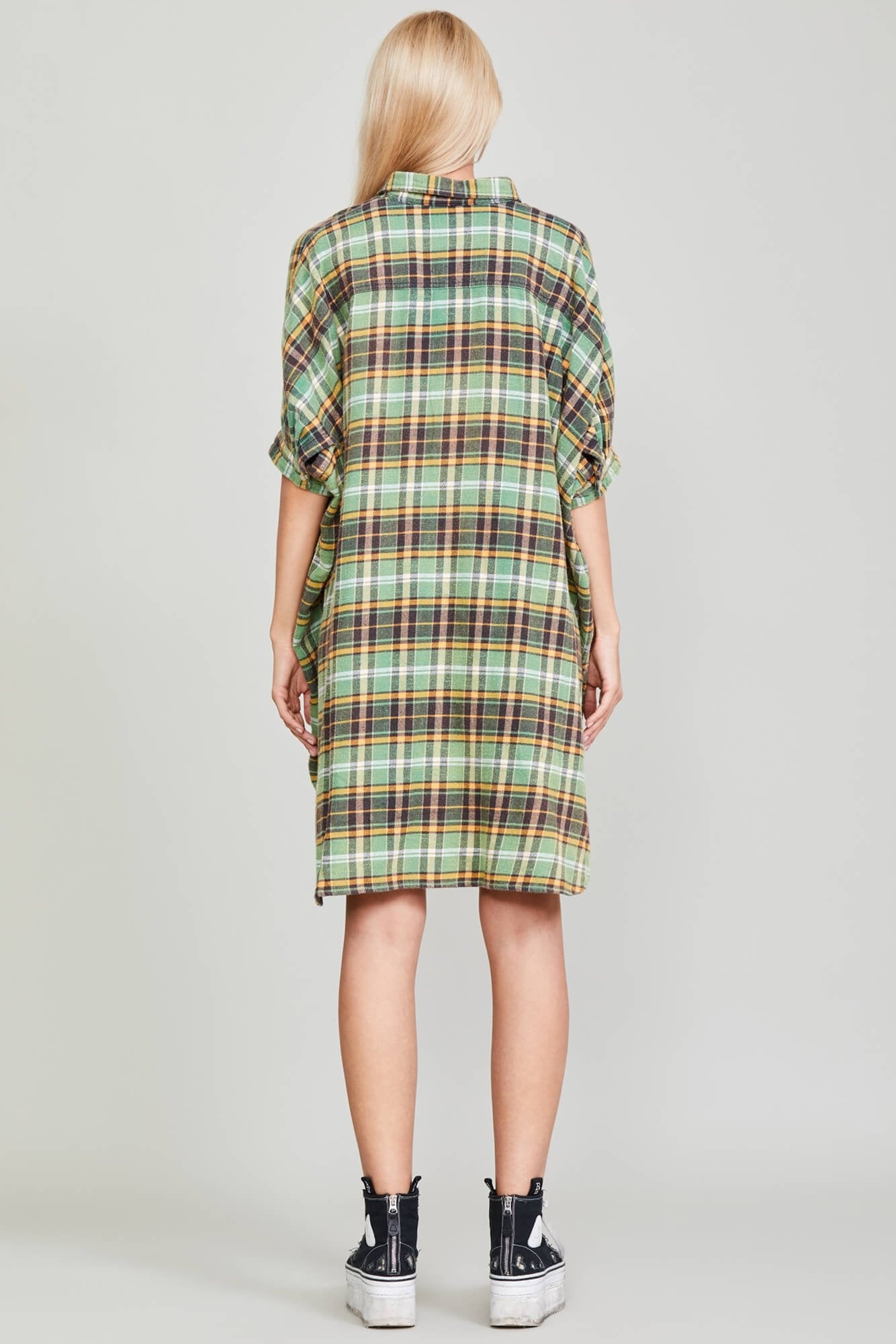 OVERSIZED BOXY SHIRTDRESS - GREEN PLAID - 5