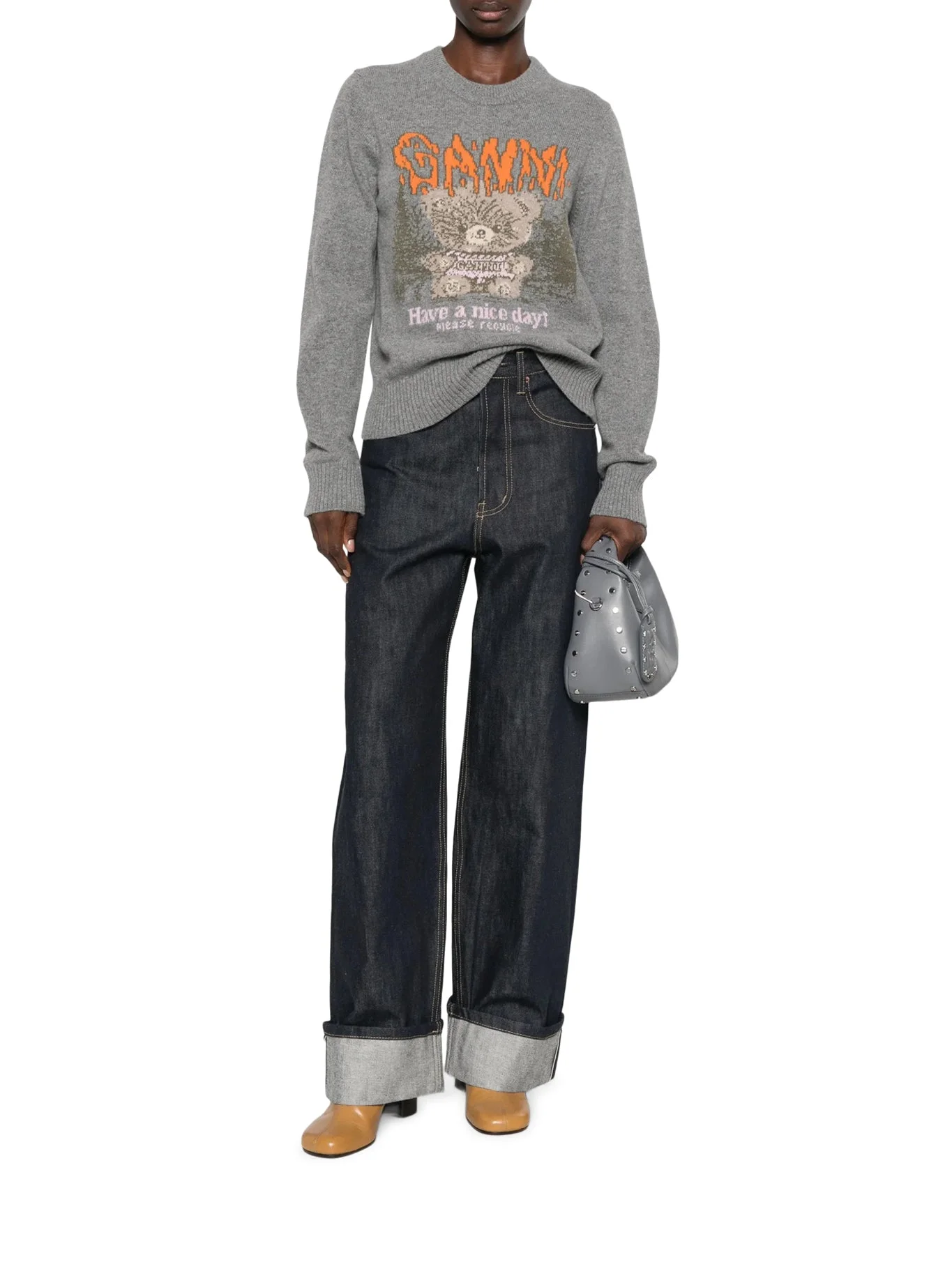CREWNECK KNIT SWEATER WITH FRONT GRAPHIC INTARSIA - 1