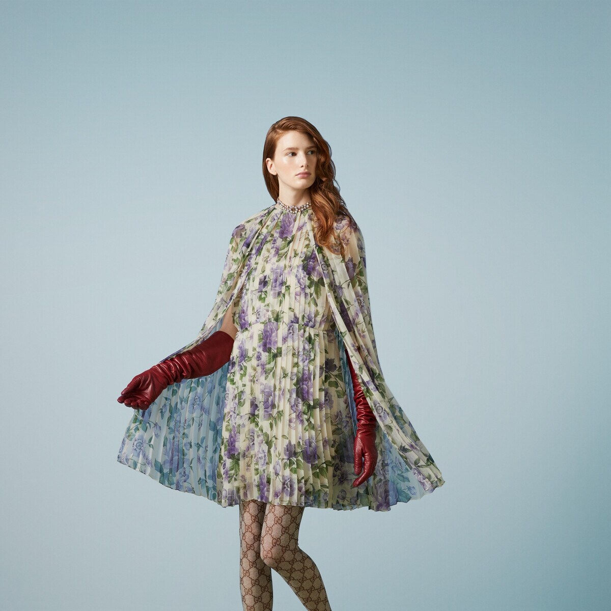 Floral print silk pleated dress - 5