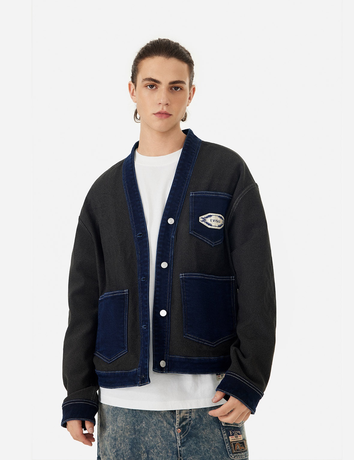 Chimayo Tapestry and Seagull Print Reversible Boxy Denim Jacket - 20