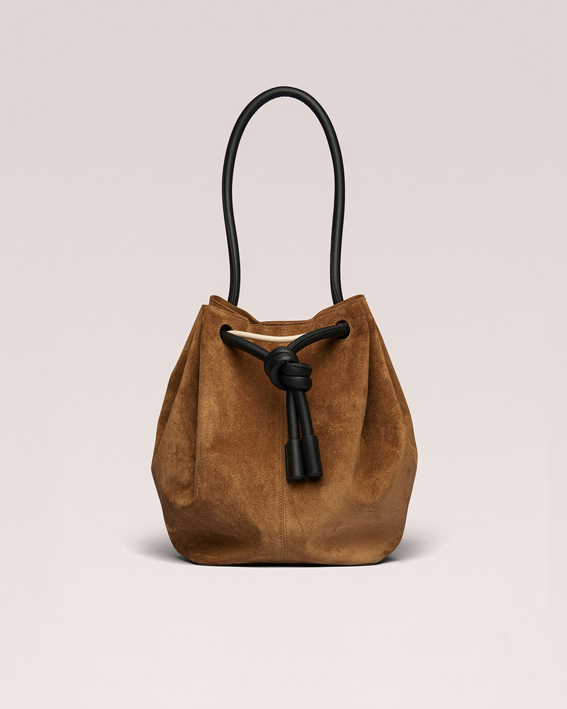 ELONGATED BUCKET - Suede bucket handle bag - Sand 1