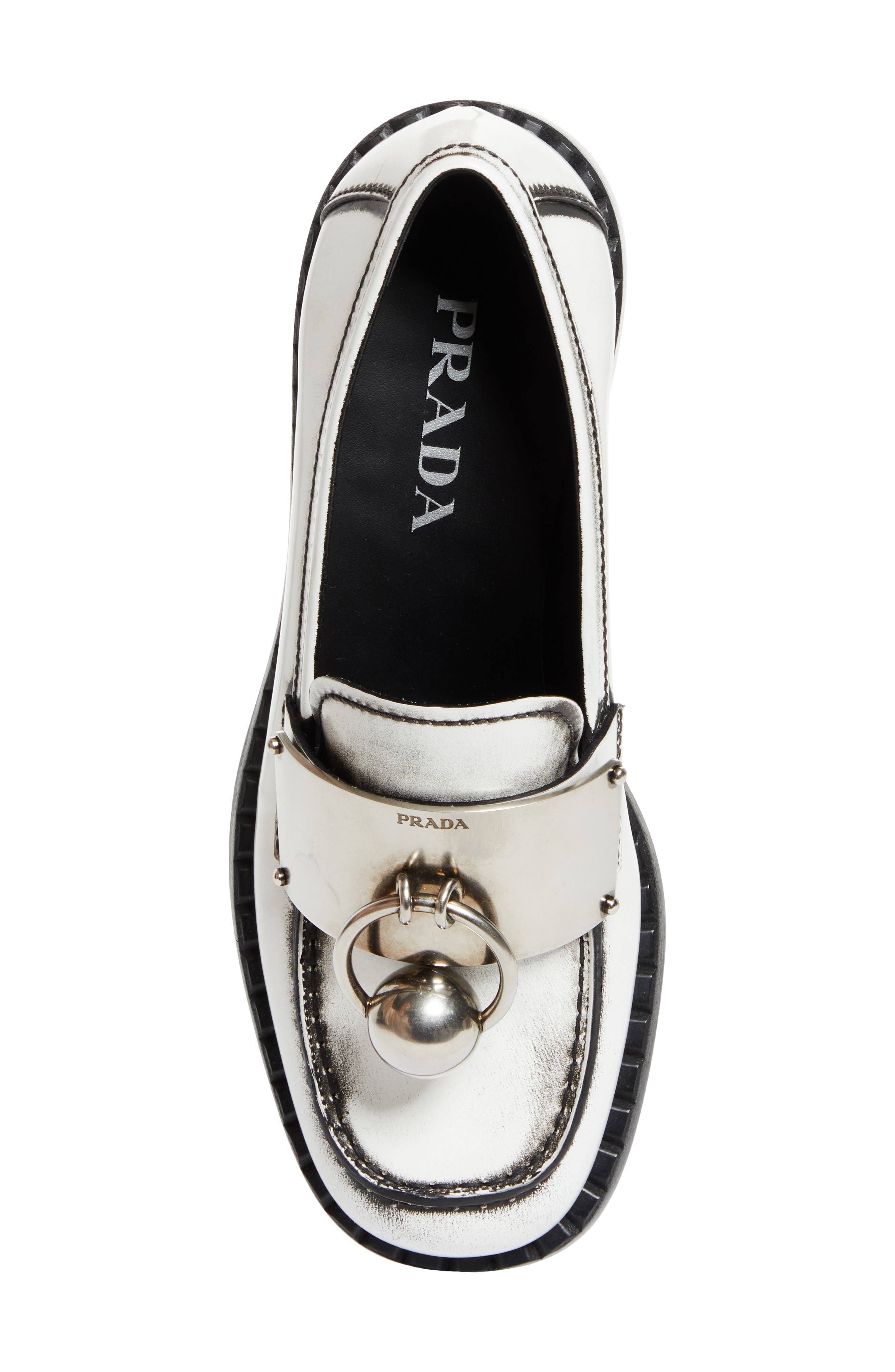 Prada Two-Tone Calfskin Leather Loafer in Bianco at Nordstrom - 5