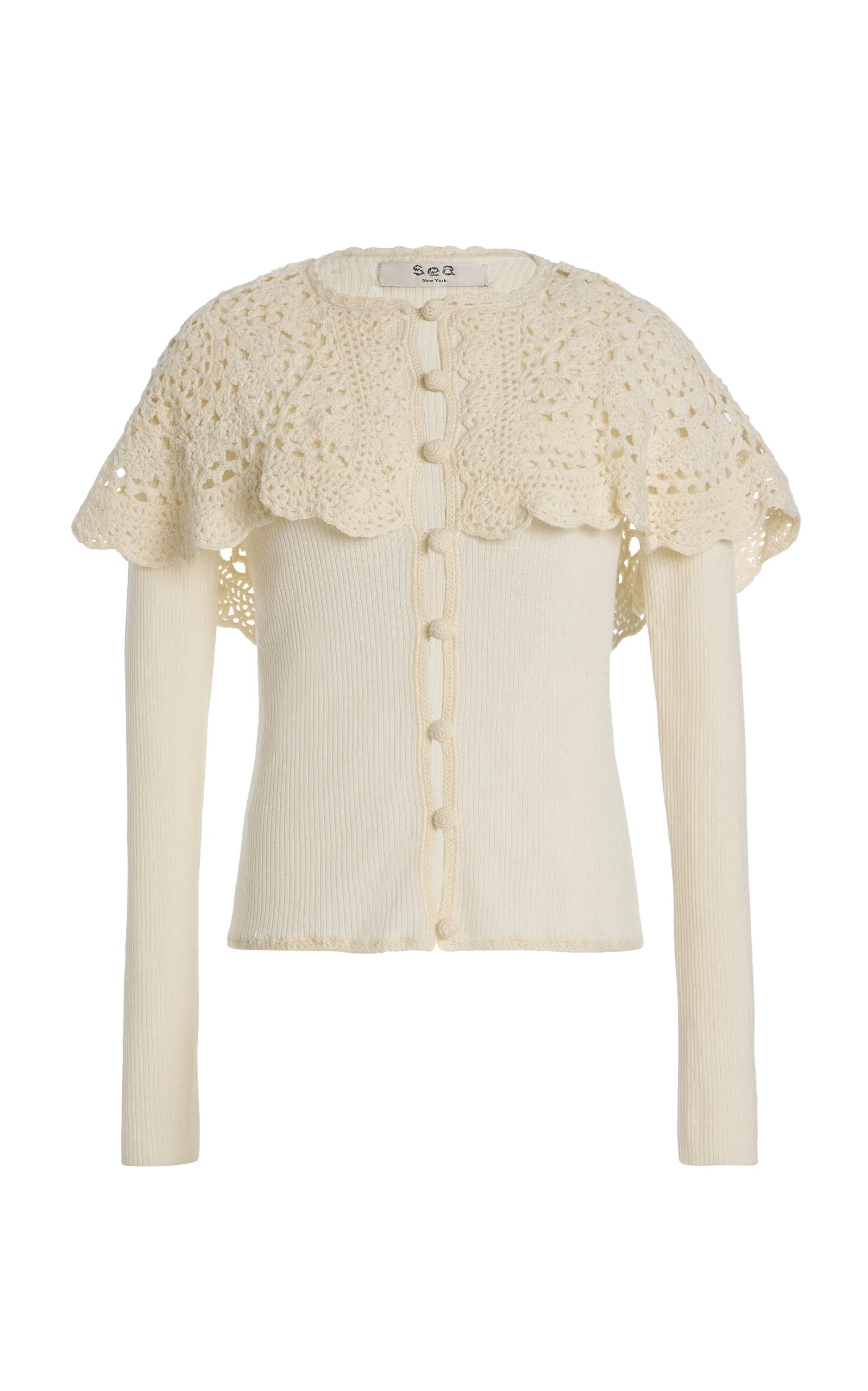 Nara Crochet-Trimmed Wool Cardigan ivory - 1