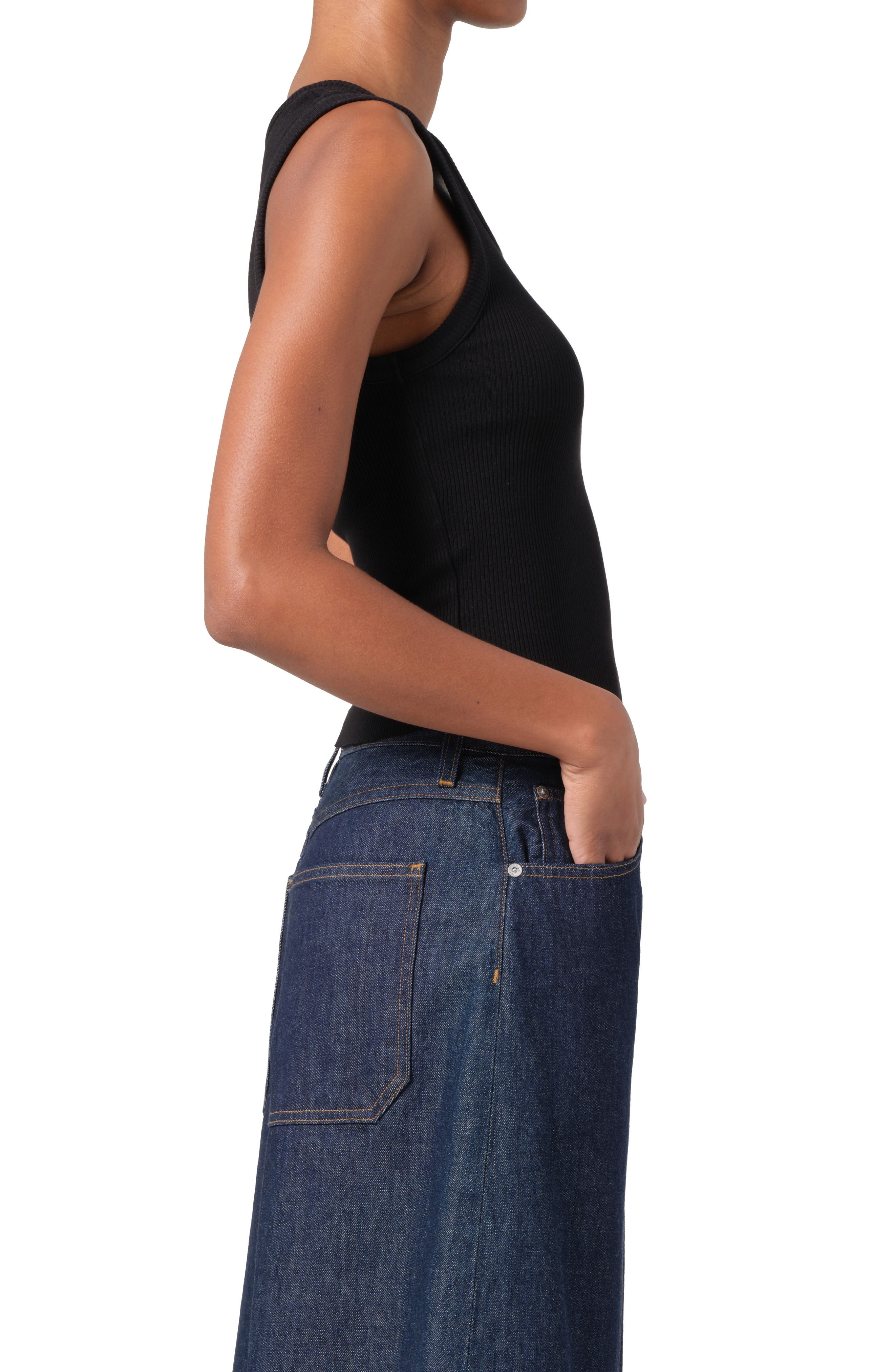 AGOLDE Poppy Shrunken Rib Tank in Black at Nordstrom - 3