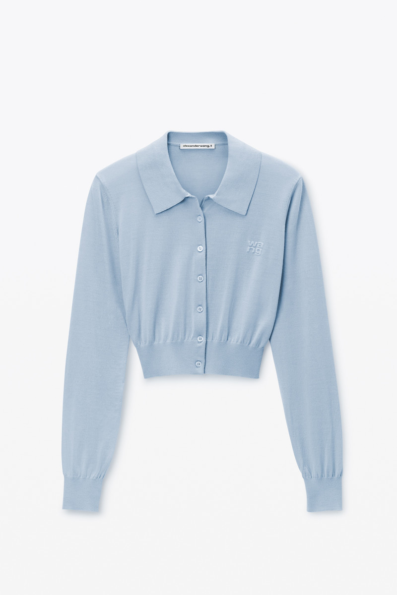 High-Frequency Stacked Logo Cardigan in Merino Wool 1