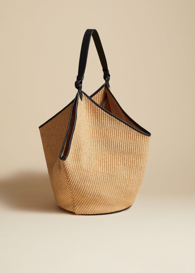 KHAITE The Medium Lotus Tote in Natural Raffia and Black Leather outlook