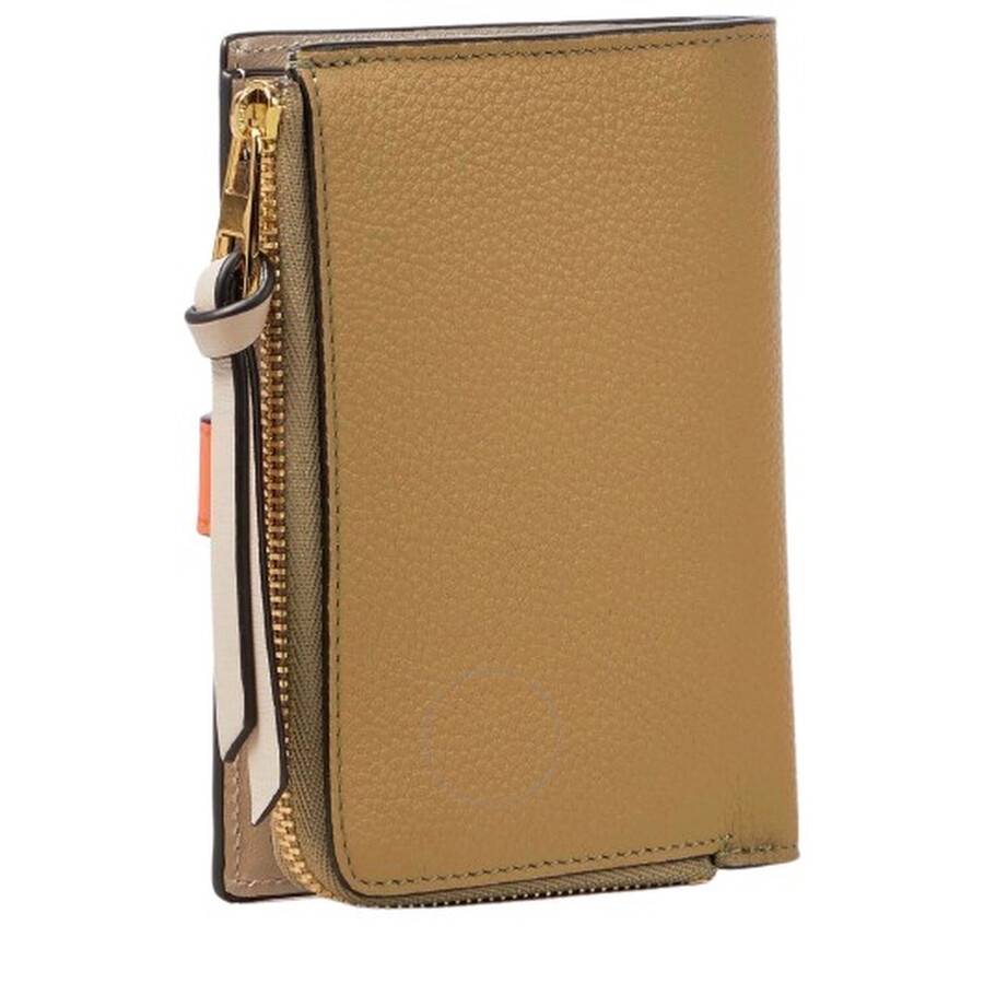 Loewe Slim Zip Bifold Compact Wallet - Clay Green/Vivid Orange - 2