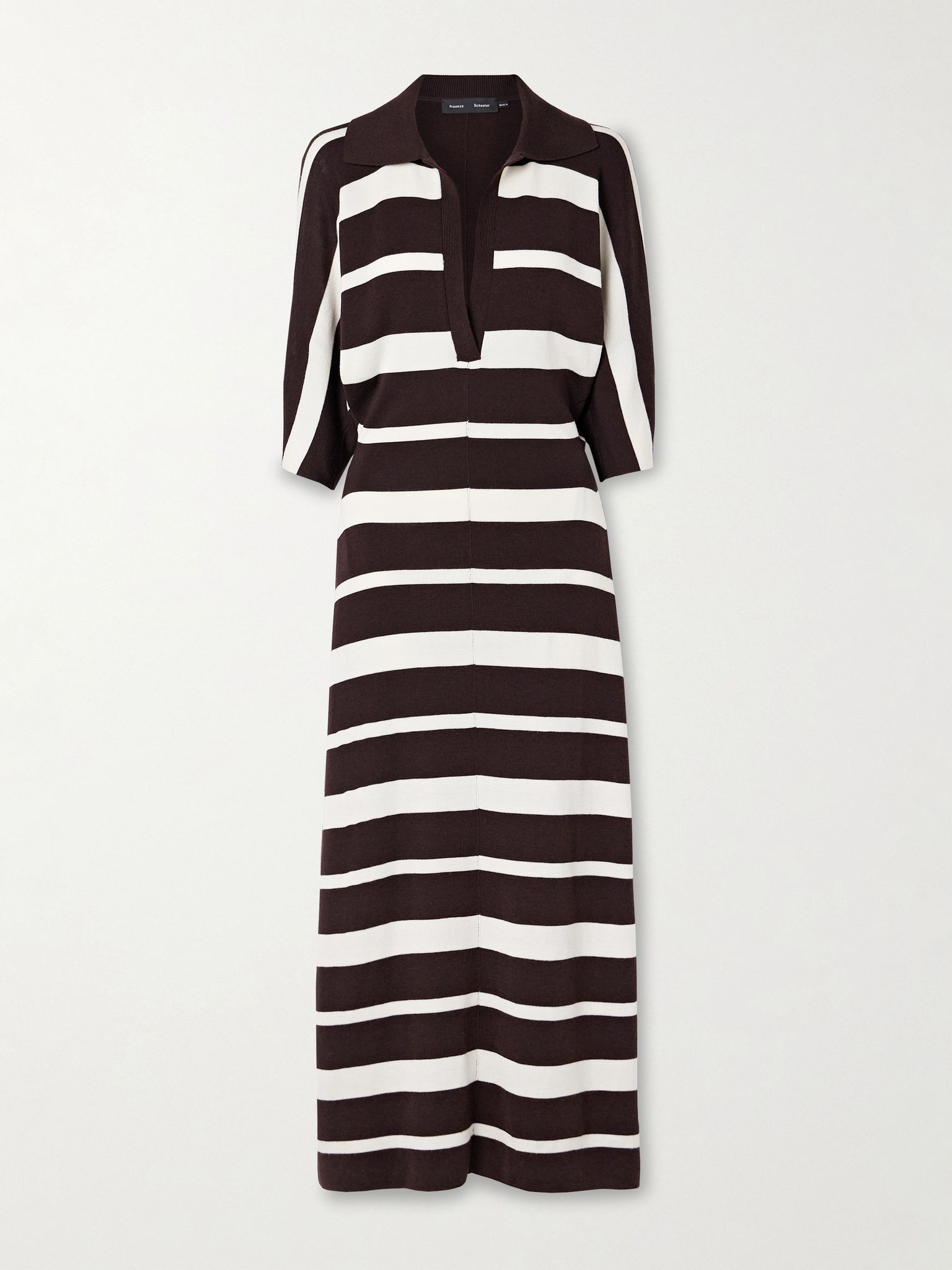 Solana striped wool and silk-blend midi dress Brown - 1