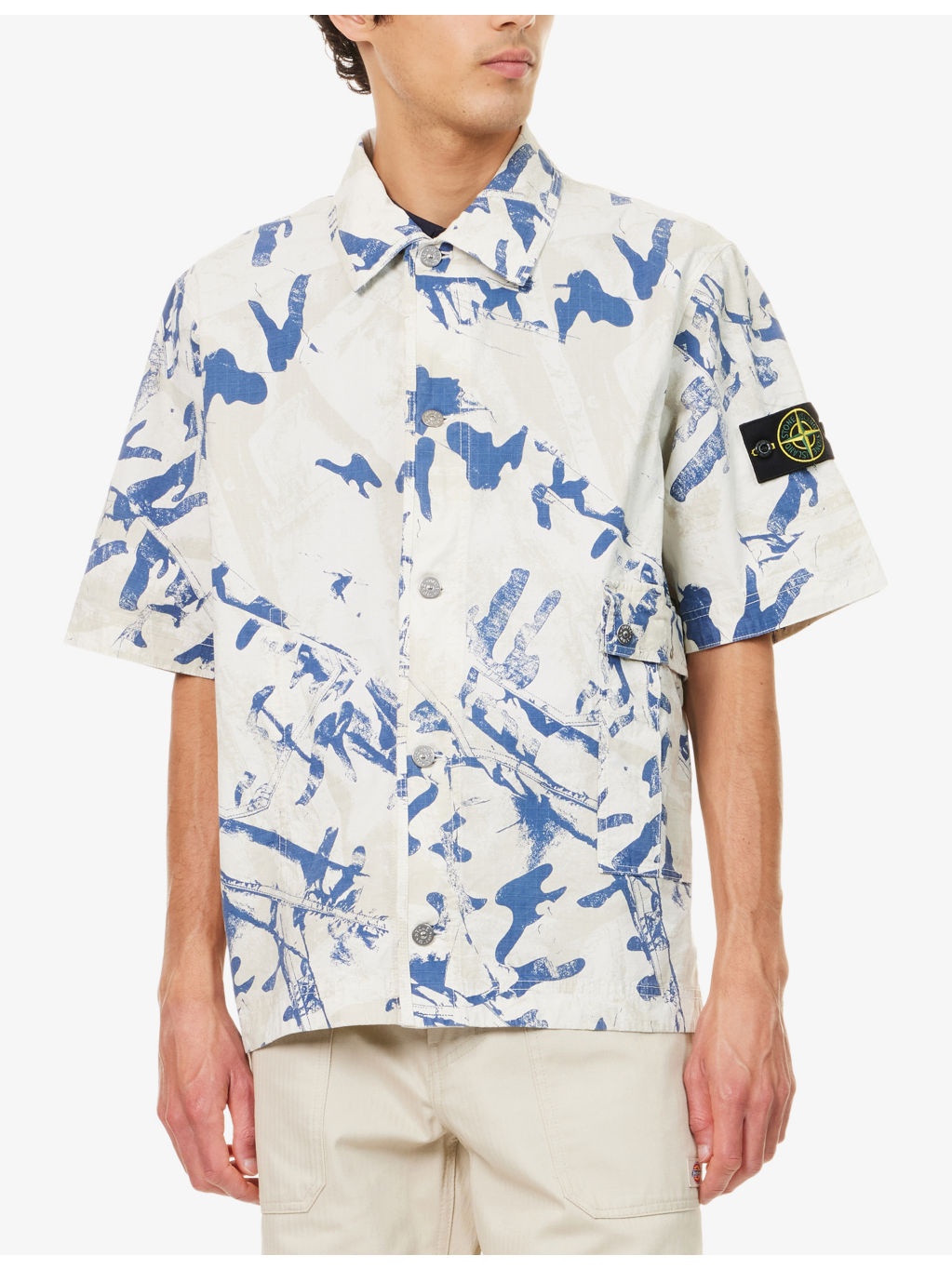 Camo Graphic-Print Patch-Pocket Stretch-Cotton Shirt - 3