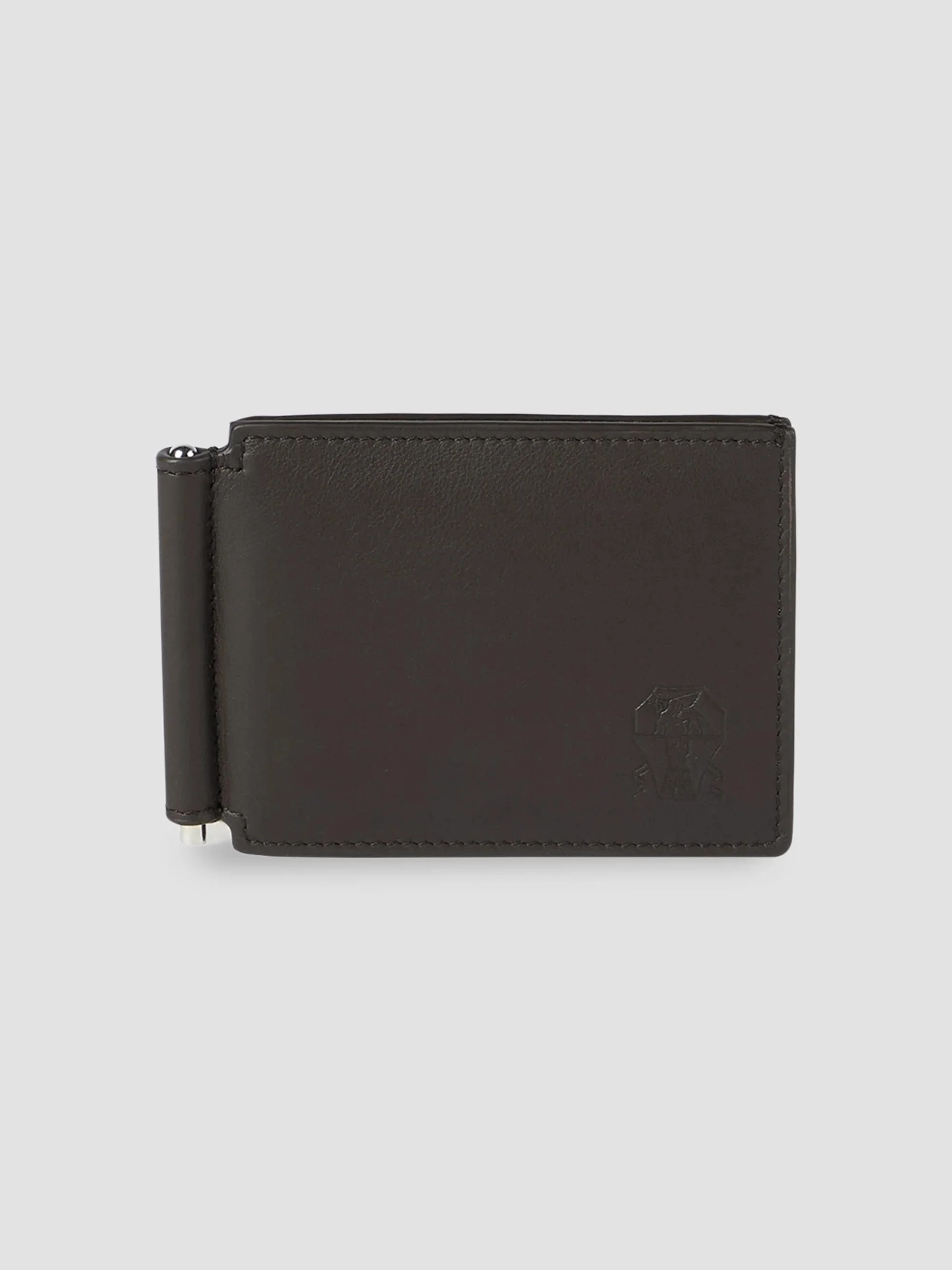 Men's Smooth Calfskin Money Clip Wallet - Dark Brown - 1
