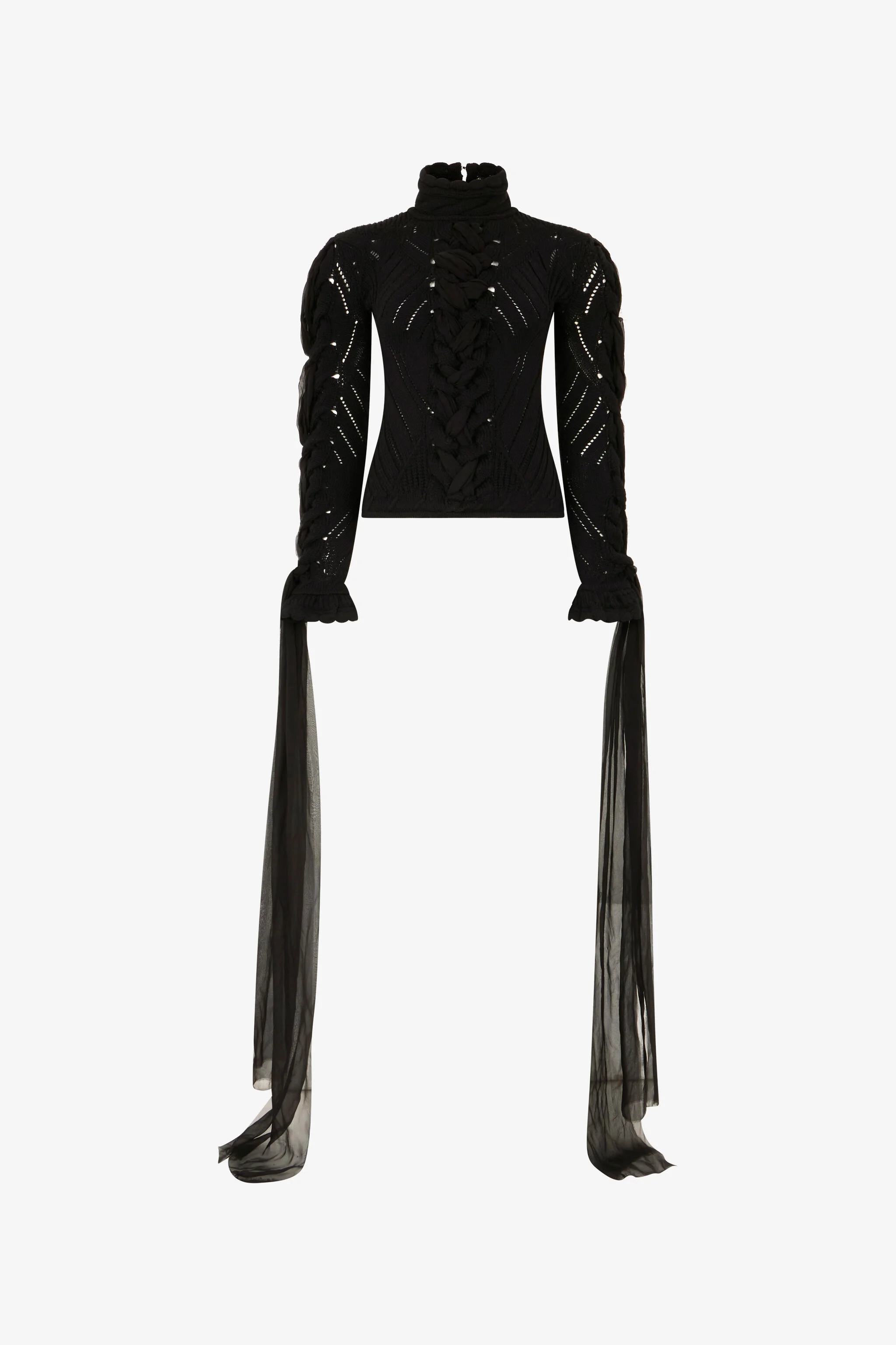 Cropped Braided Knit Top With High Neck - 1