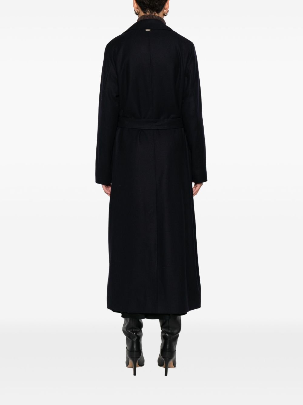 notched-lapels belted coat - 4