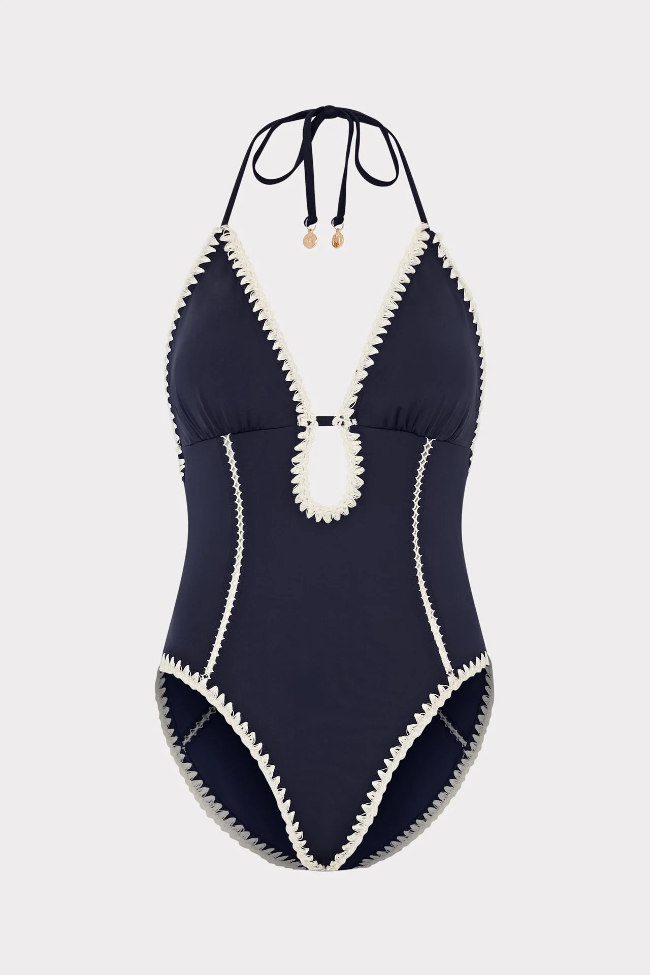 Cutout Crochet Trim One-Piece - 1