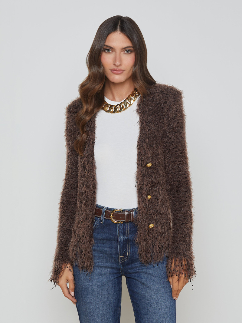 L'AGENCE Azure Fringe Cardigan Blazer outlook