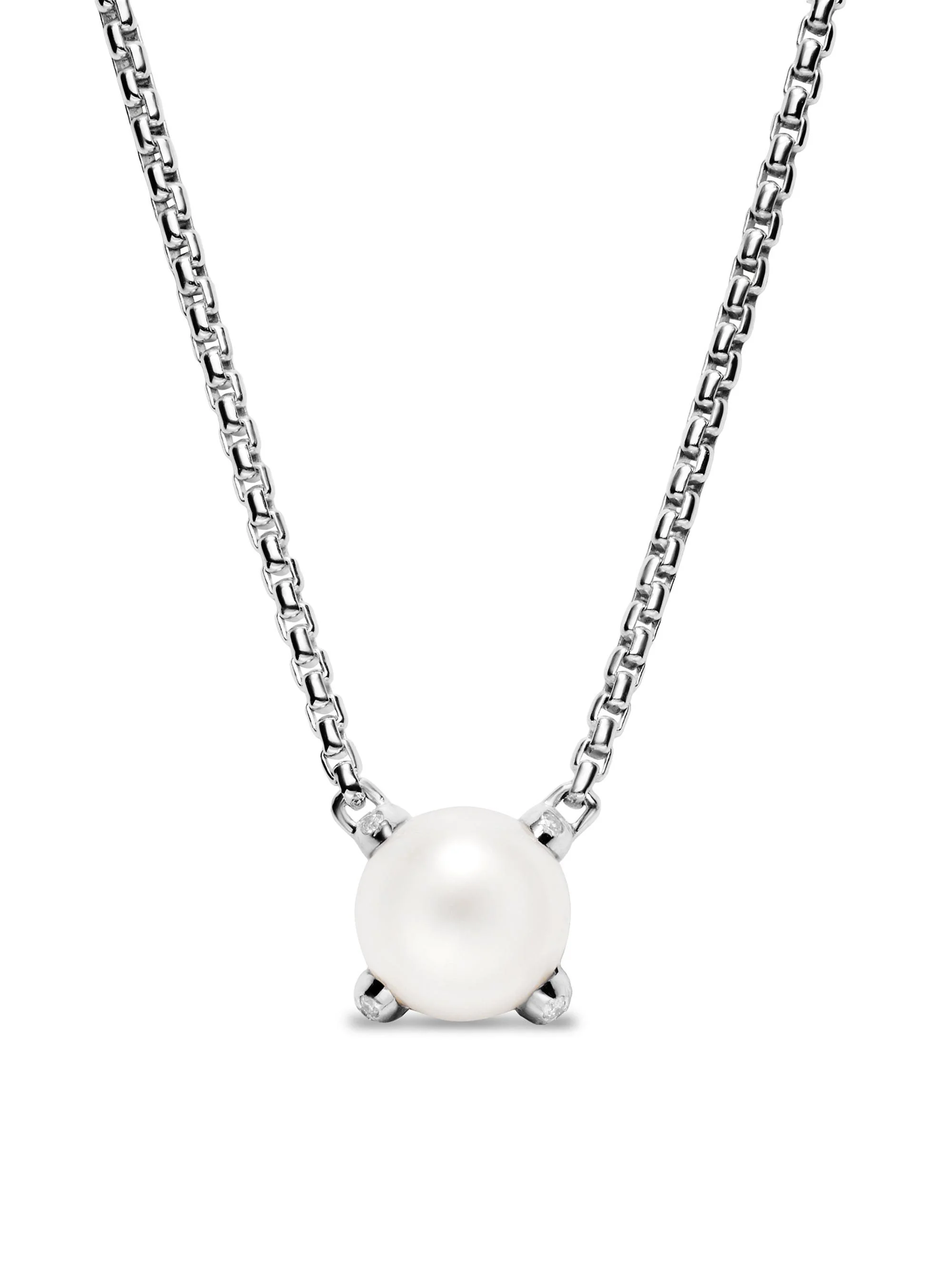 Women's Pearl Classics Necklace in Sterling Silver with Diamonds - Pearl - 1