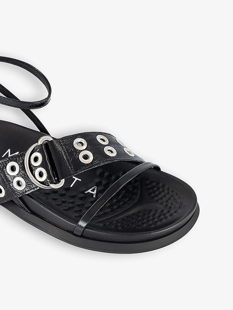 Zilda asymmetric-eyelet strap patent-leather sandals 5