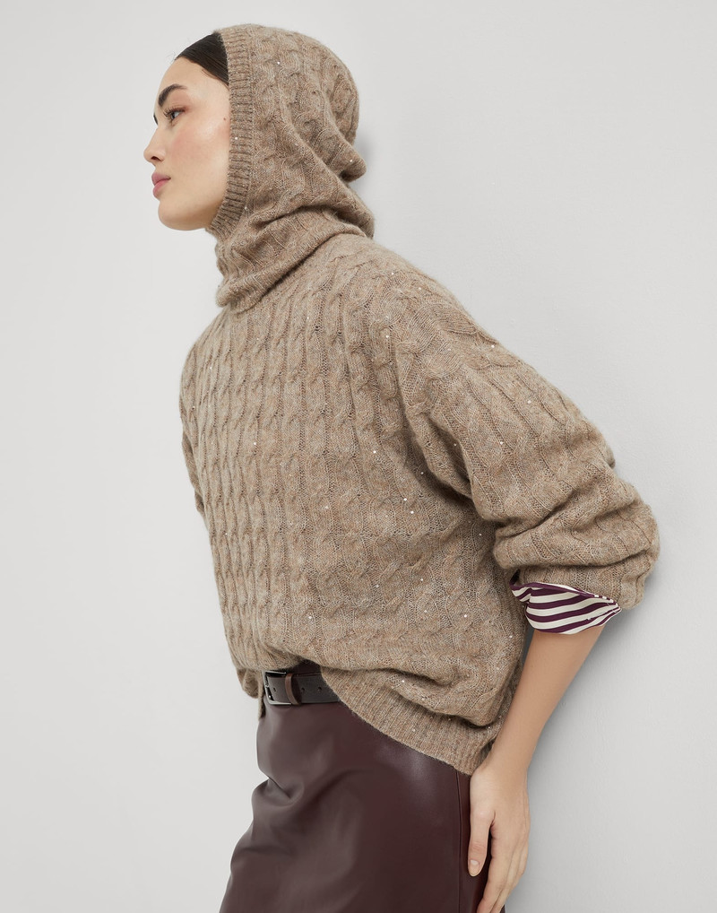 Mohair, cotton and wool dazzling cable hooded knit sweatshirt 4