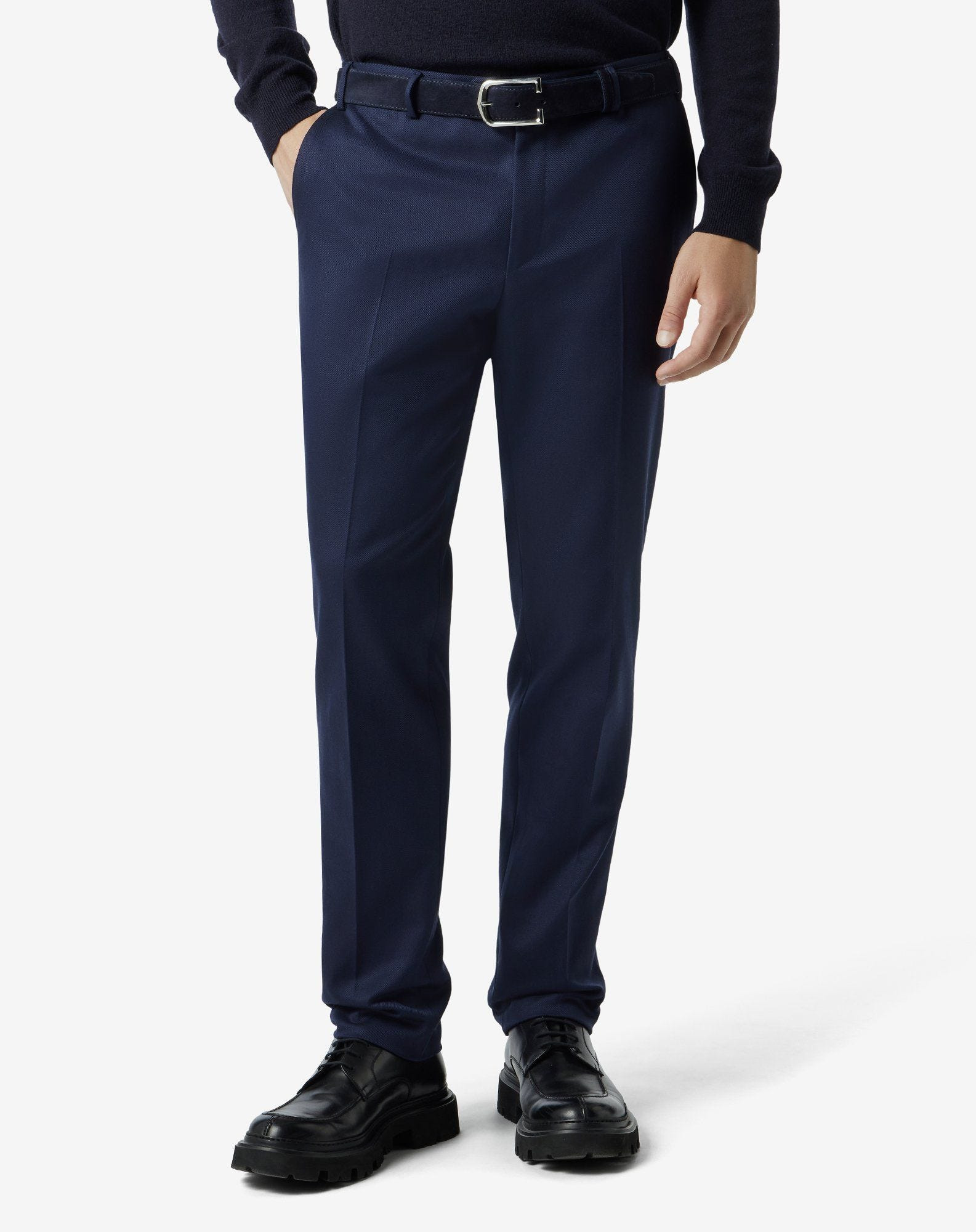 Blue wool and stretch cotton trousers - 3