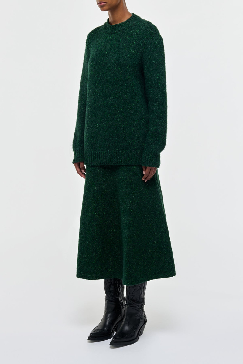 Eden Knit Midi Skirt in English Green Speckled Aran Cashmere 4